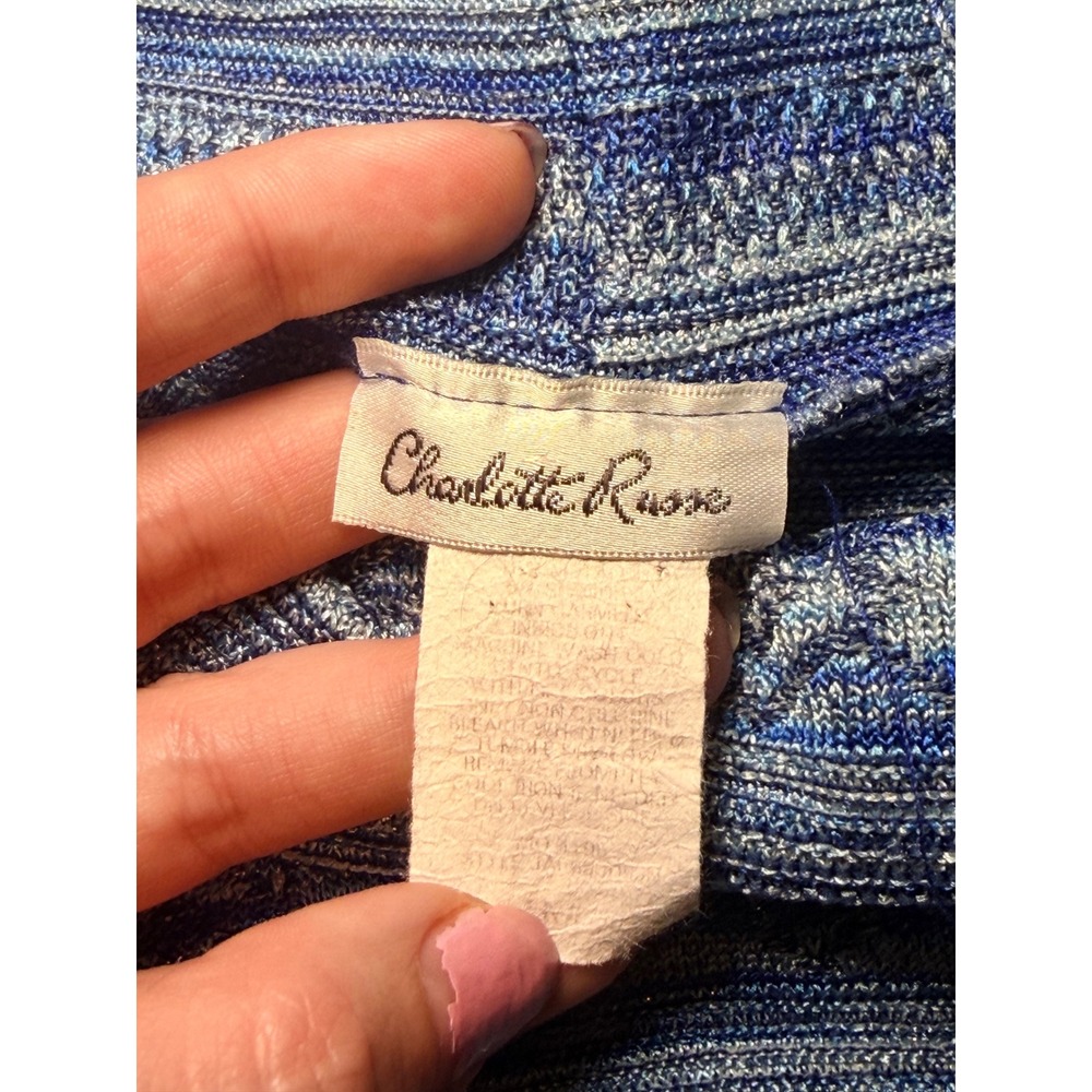Blue Metallic Knit Top Sleeveless Turtleneck Y2K Shimmer Charlotte Russe M - Picture 4 of 5